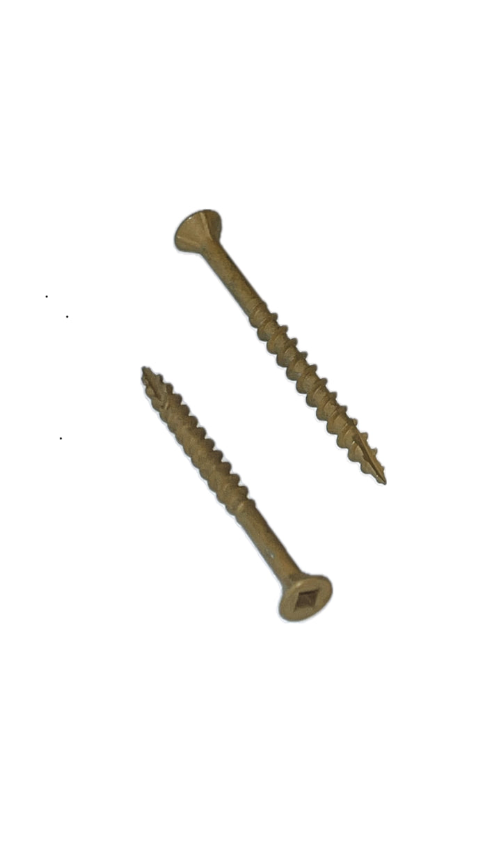 Tan Wood Treated Screw, Flat Head with Nibs, Square Drive, Coarse Thread